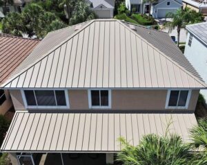 Top view of a metal-roofed house