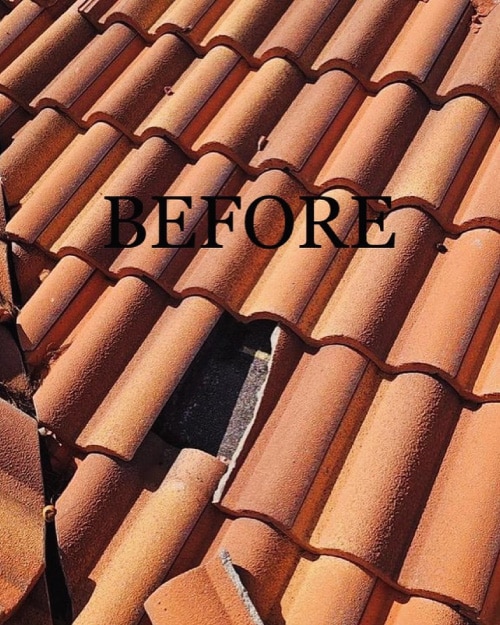 A tile roof with visible damage