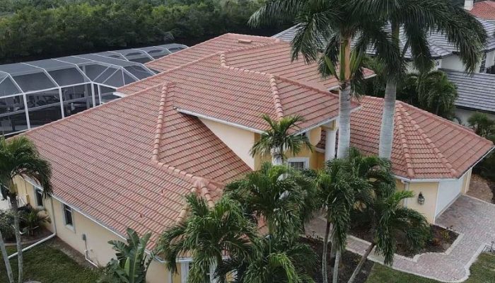 a house with a red tile roof